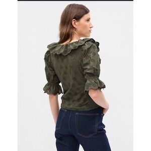 GAP Women's‎ Size Medium Olive Green Eyelet Ruffle Shirt